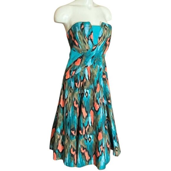 Anthropologie Girls From Savoy Teal Ikat Strapless Dress Sourhwestern Print - Picture 3 of 7